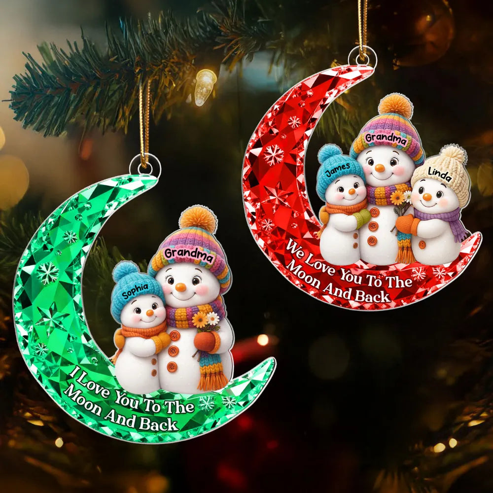 Love my Grandkid to the Moon and Back 3D Crystal Effect - Personalized Acrylic Ornament - Christmas Gift for Grandma, Grandkids