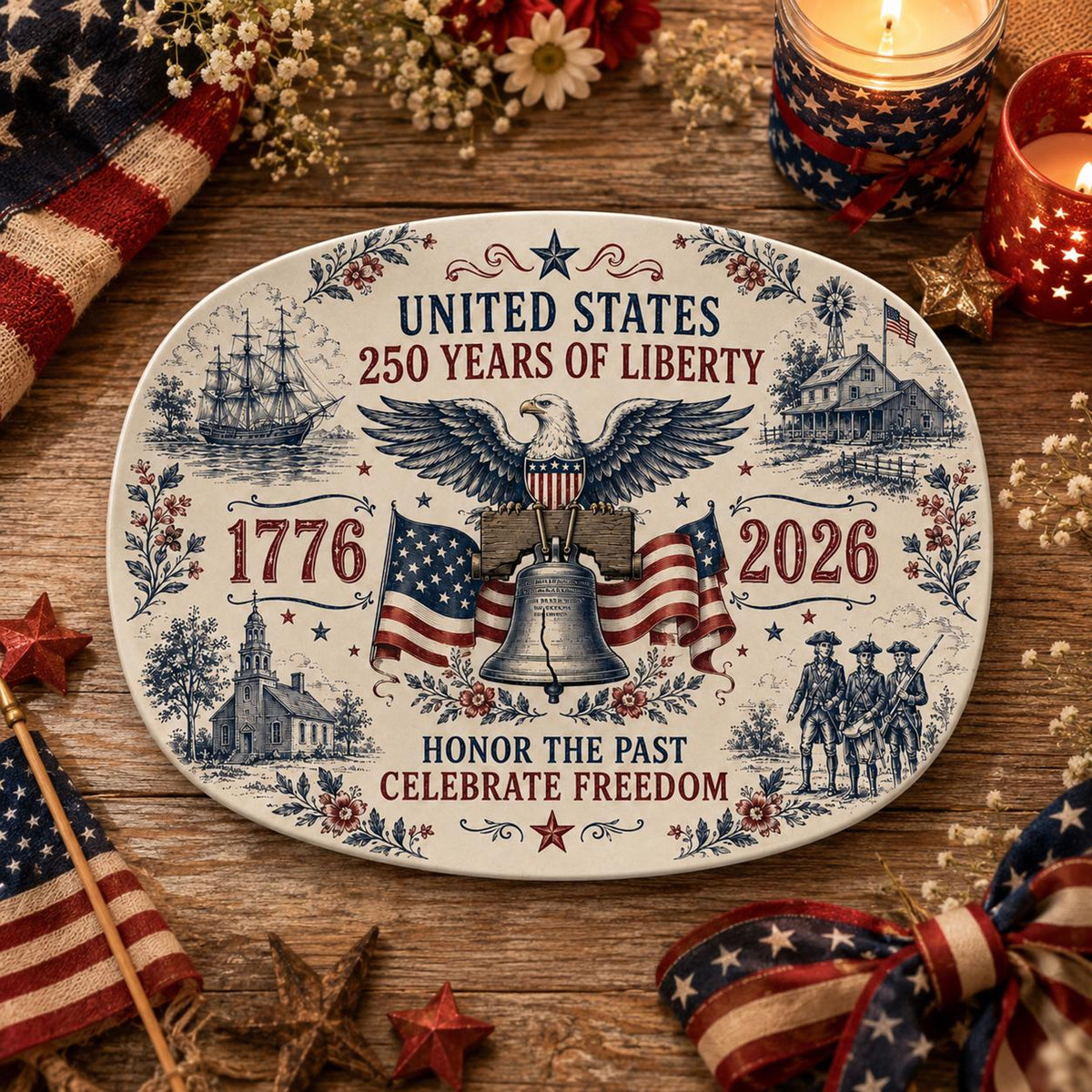 America 250th Anniversary Platter, 1776 2026 Patriotic Decorative Plate, Liberty Bell Freedom, 4th of July Decor, Independence Day Keepsake