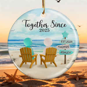 3D Effect Sea Glass Couple Romantic Beach Landscape - Personalized Ornament - Christmas Gift For Couple