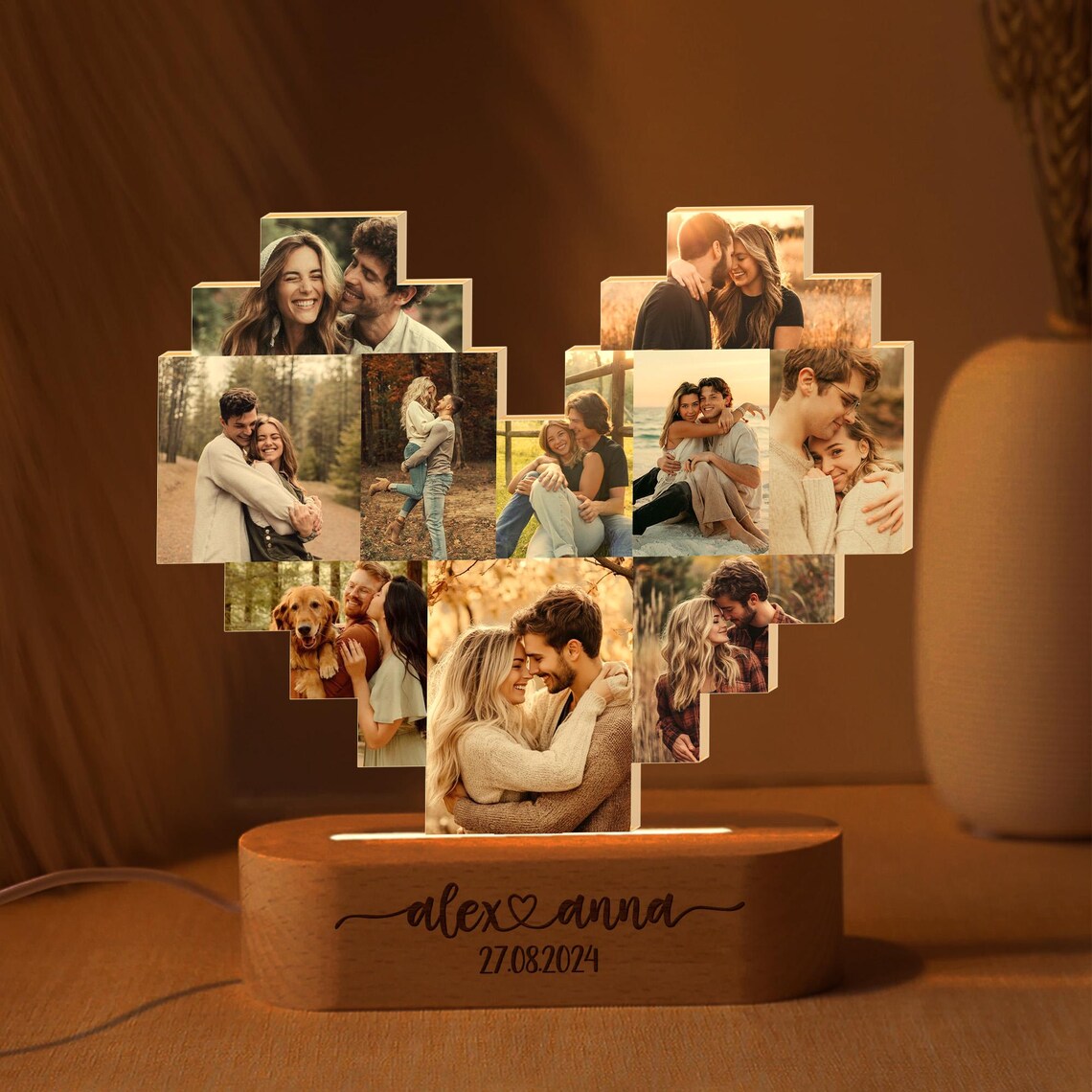 Personalized Valentine's Couples Gift, Couples Photo Night Light, Custom Picture Heart Light, Anniversary Gift For Couples, Engagement Gift