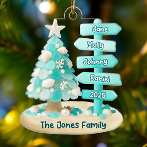 Family Direction Sign Post Sea Glass Pattern - Personalized Acrylic Ornament - Christmas Gift for Family