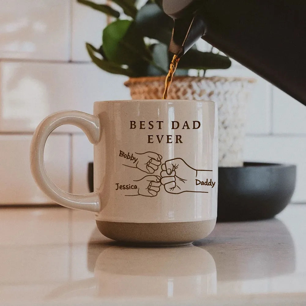 Best Dad Ever Fist Bump - Personalized Pottery Mug - Father's Day Gift for Dad