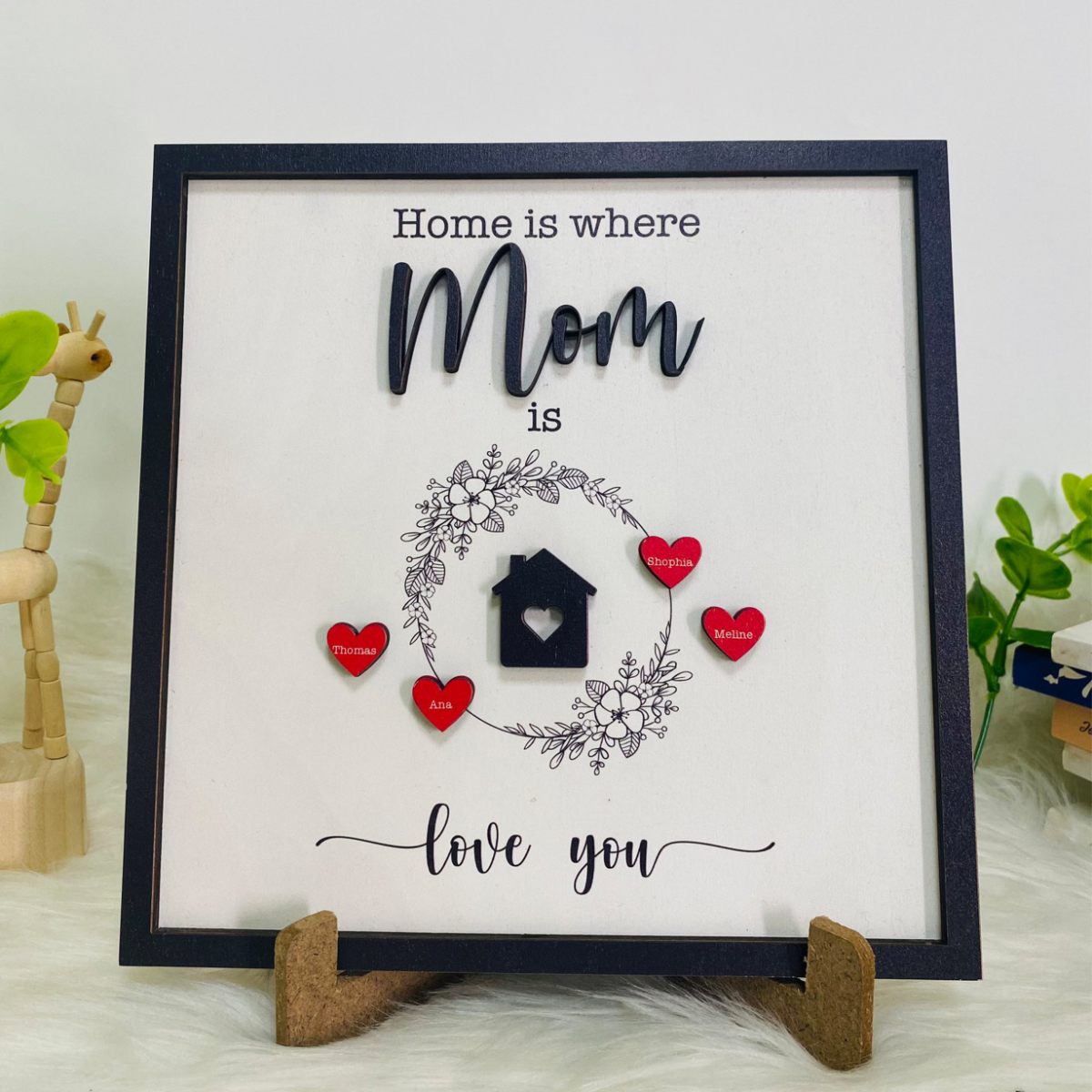 Personalized Mom Sign Mother's Day, Home Is Where Mom Is, Gifts From Kids, Personalized Mom Wooden Sign
