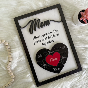 Personalized Puzzle Mom Sign Mother's Day, Love Heart Engrave, Gifts From Kids, Personalized Grandma, Wooden Sign, Puzzle Pieces