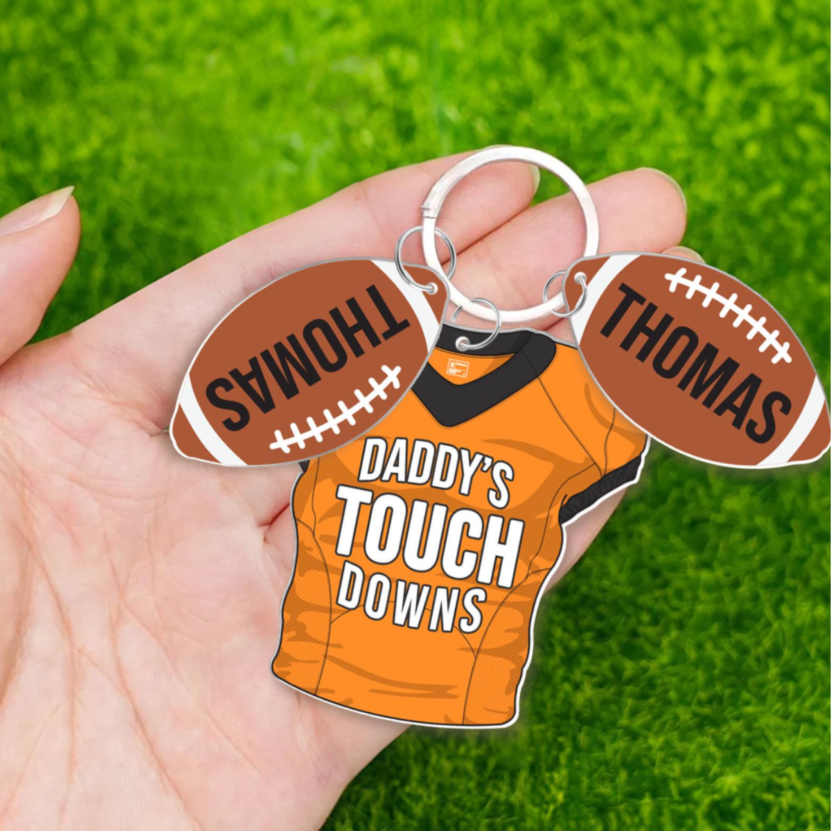 Daddy's Touchdowns Keychain, Personalized Father's Day Gift, Custom Football Dad Gift, Dad Gift From Son Daughter, Daddy's Team Keyring