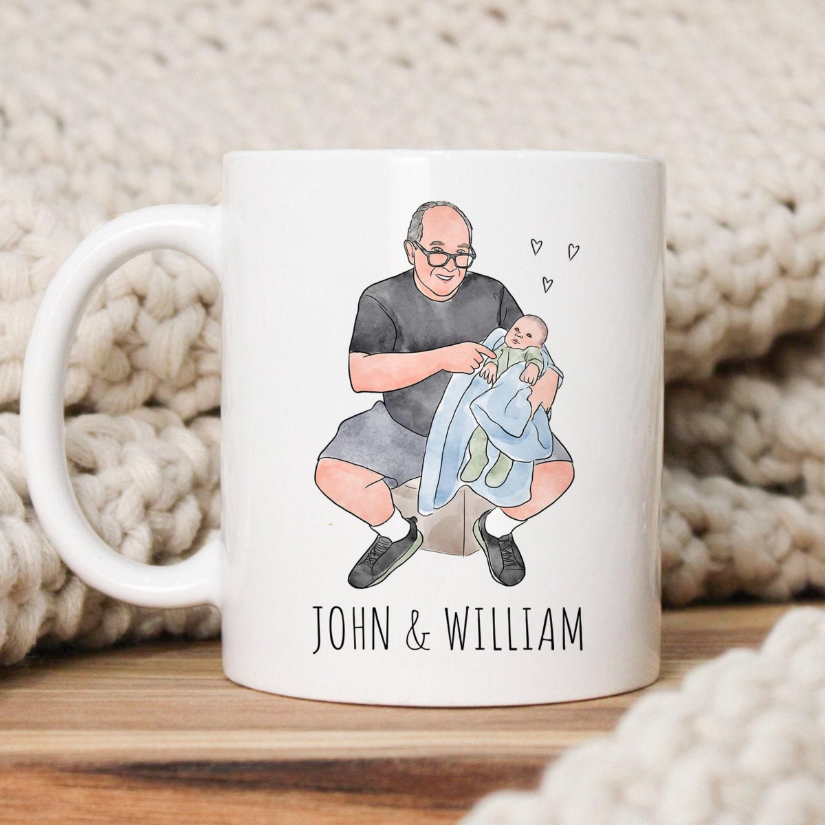 Custom Dad Watercolor Portrait Mug, Father's Day Gifts for Grandpa, Fathers Day Mug, Personalized Photo Mug, Family Painting Mug, Fathers Day Gift 2025