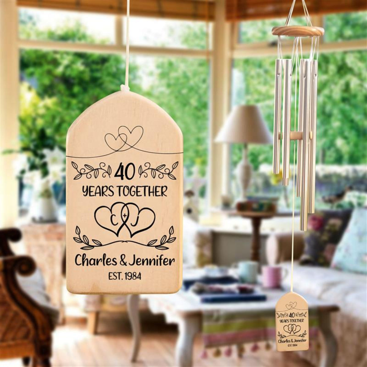Personalized 40th Anniversary Wind Chime, Couples Anniversary Chime, 40th Anniversary Gift, Wedding Anniversary Gift, Custom Couple Names