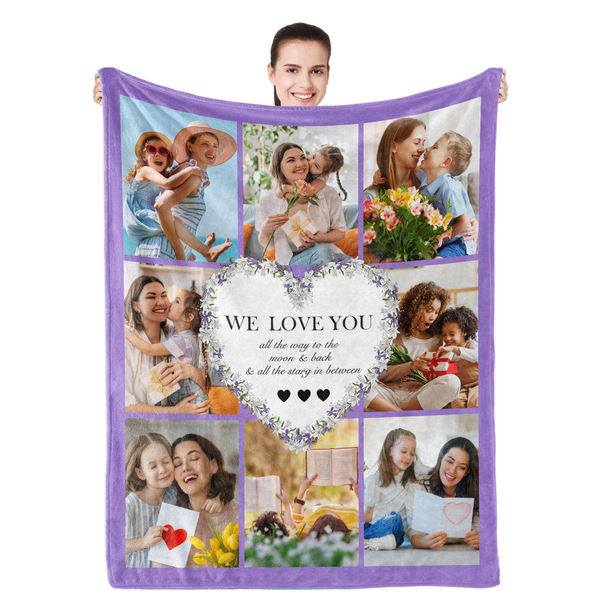 Mom We Love You All The Way To The Moon And Back - Personalized Blanket - Photo Collage Gift For Mom