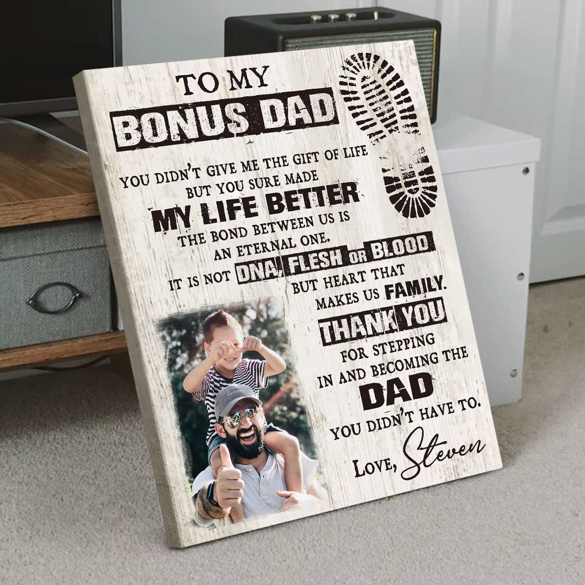 Heart That Made Us Family - Personalized Canvas - Gift For Step Dad, Bonus Dad, Father's Day, Birthday Gift