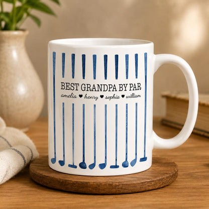 Personalized Best Dad Py Par Coffee Mug, Father's Day Gift For Dad Grandpa, Custom Kids Names Coffee Cup, Golfer Dad Gift from Daughter Son
