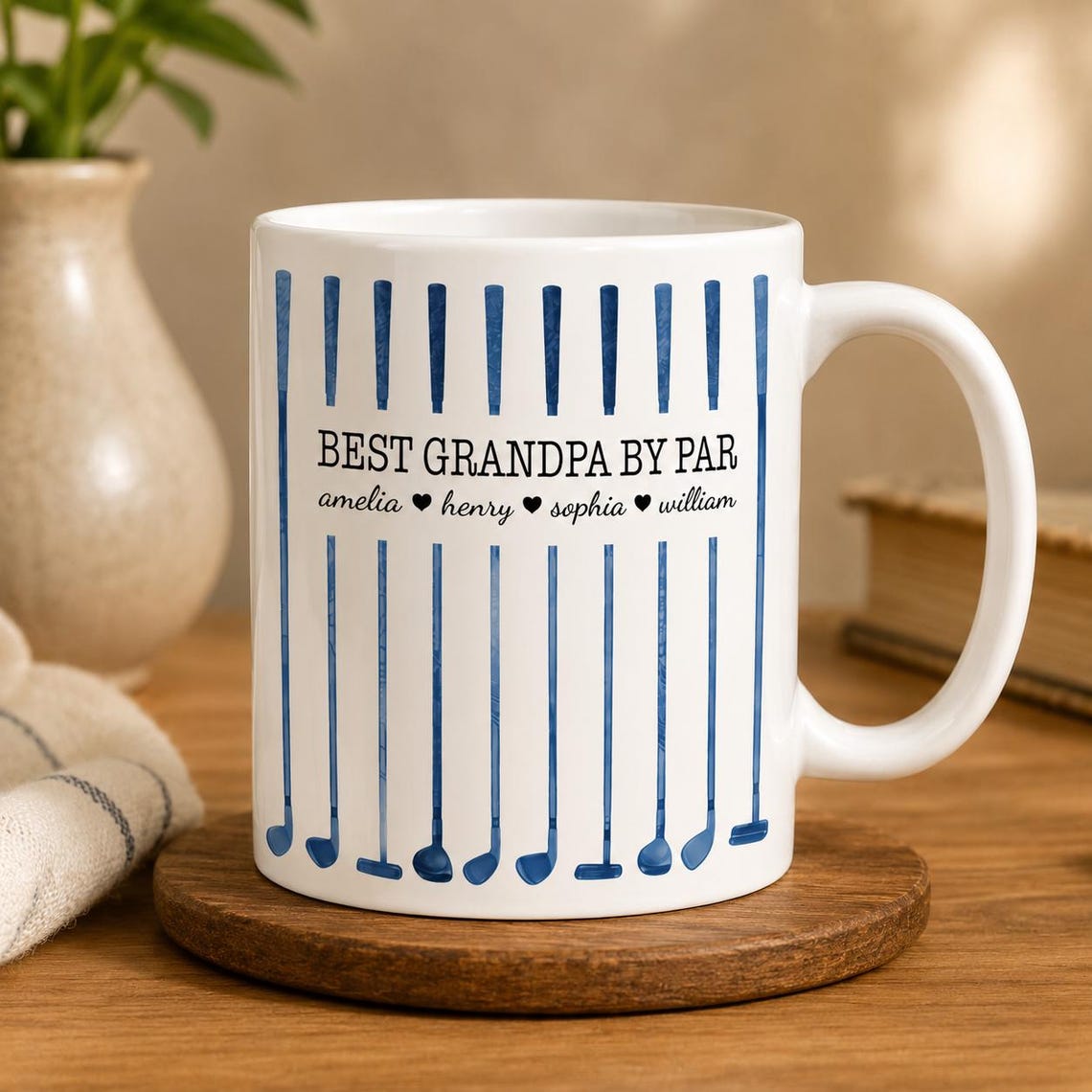 Personalized Best Dad Py Par Coffee Mug, Father's Day Gift For Dad Grandpa, Custom Kids Names Coffee Cup, Golfer Dad Gift from Daughter Son