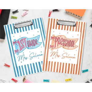 Custom Teacher Pennants Flag Teacher Clipboard: Striped Acrylic Clipboard With Teacher Name, Back to School Gifts, Teacher Appreciation Gift