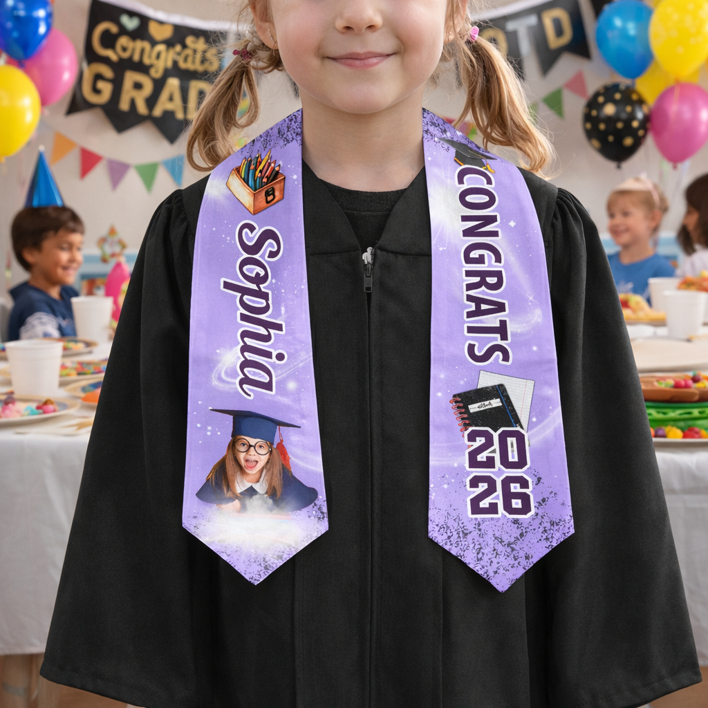 Preschool Kindergarten Graduation Custom Photo - Personalized Graduation Stole - Graduation Gift For Kid