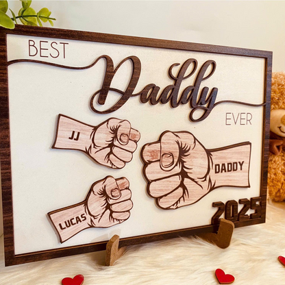 Fist Bump Dad and Kids Personalized Wooden Sign, Gift For Dad, Dad Birthday Gift, Father's Day Gift for Dad, Gift Idea for Dad