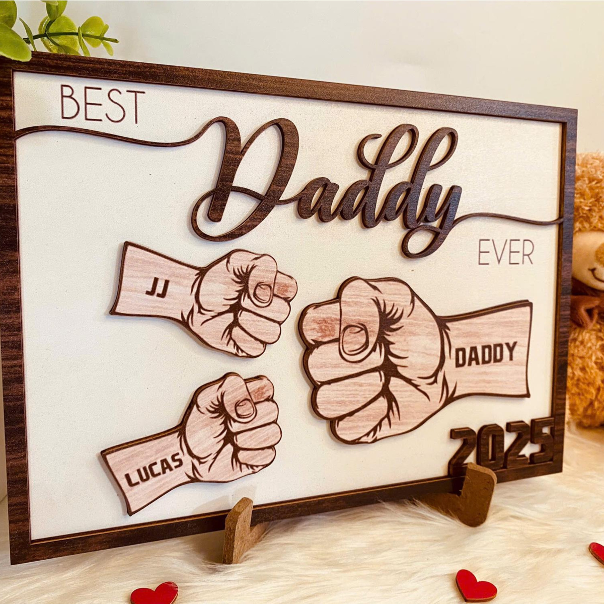 Fist Bump Dad and Kids Personalized Wooden Sign, Gift For Dad, Dad Birthday Gift, Father's Day Gift for Dad, Gift Idea for Dad