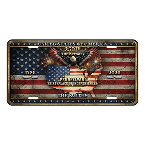 Personalized USA Flag Cut Metal Sign, 250th Anniversary Patriotic Decor, Patriotic Gift For Family