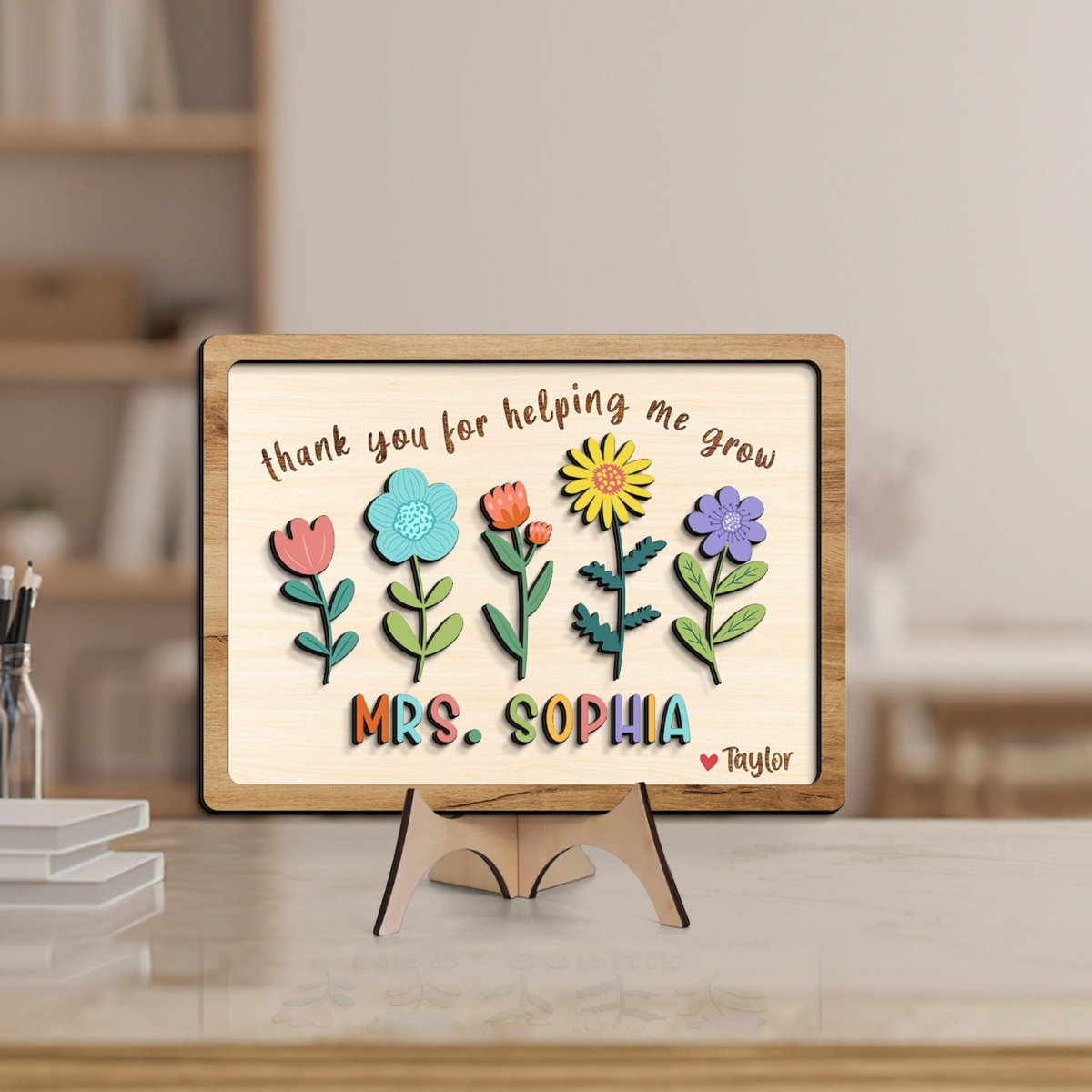 Thank You for Helping Me Grow, Teacher Appreciation Gifts, Teacher Desk Decor, Teacher Wooden Sign, Preschool Teacher Gift, Custom Teacher Sign