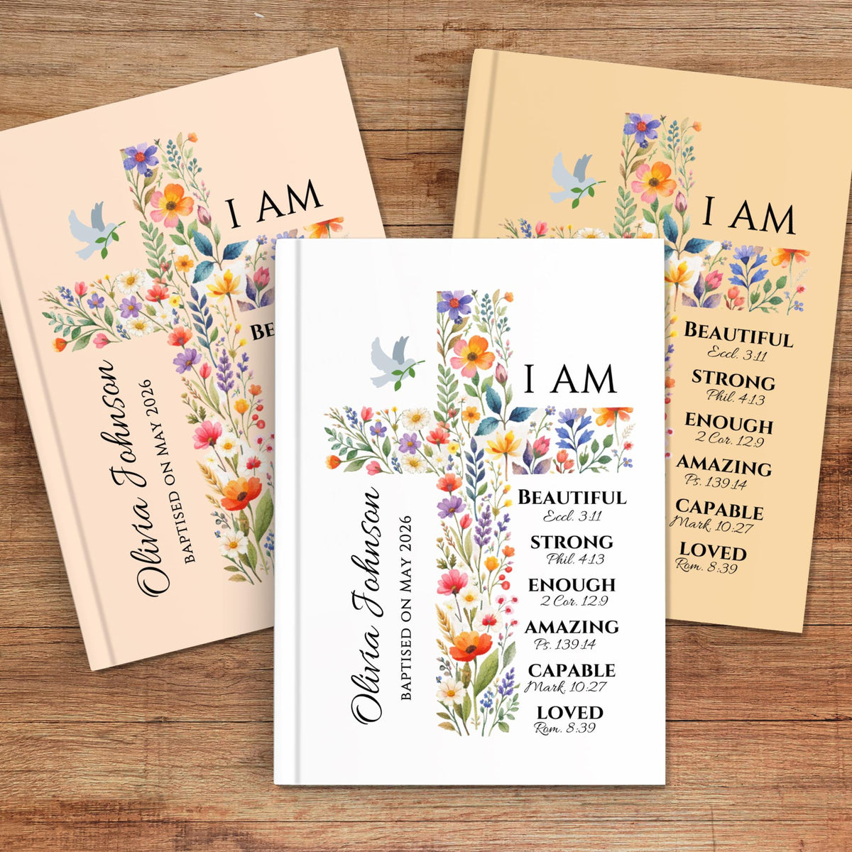 Personalized Confirmation Gift for Teens, Floral Cross Journal with Custom Name, First Communion Keepsake for Girls, Baptism Journal