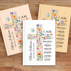 Personalized Confirmation Gift for Teens, Floral Cross Journal with Custom Name, First Communion Keepsake for Girls, Baptism Journal