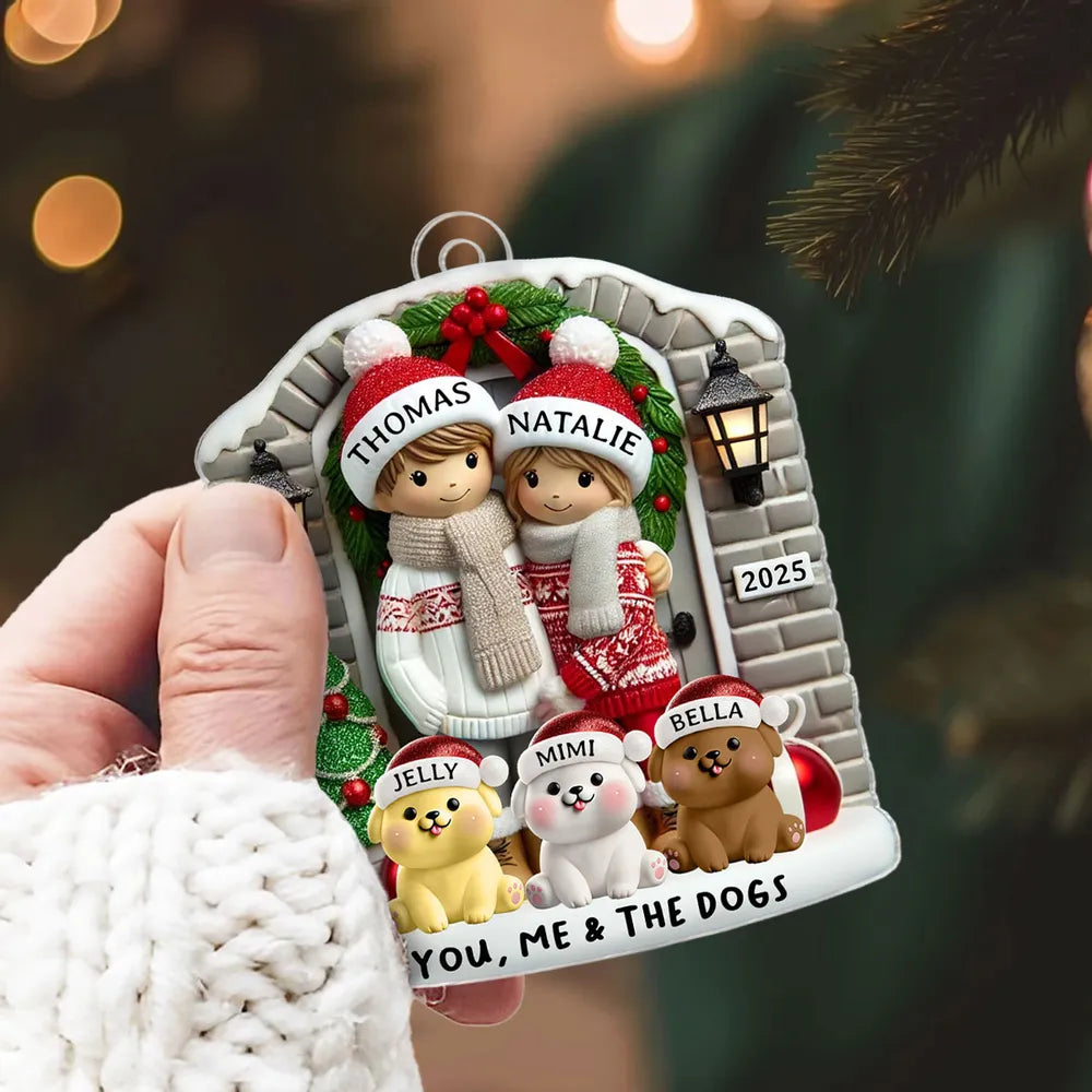 Farmhouse Couple with Optional Pet Dog Cat - Personalized Acrylic Ornament - Christmas Gift For Couple