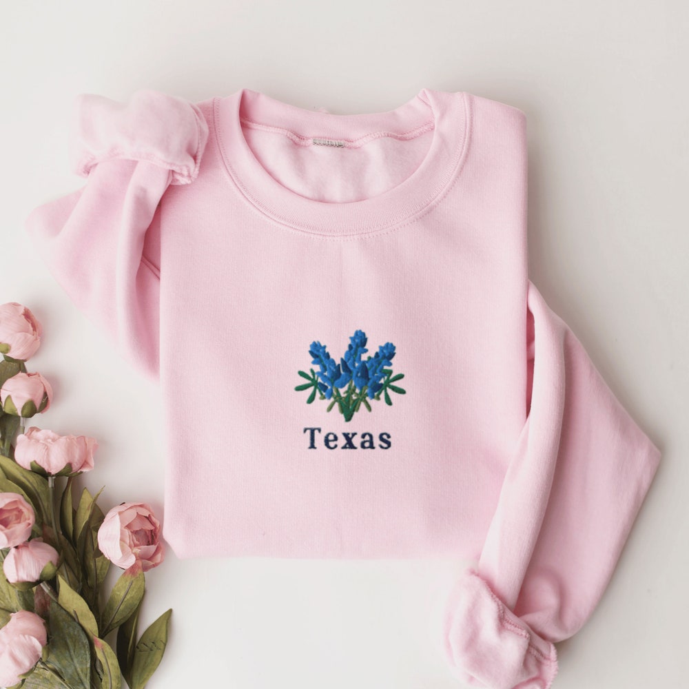 Texas Bluebonnets Sweatshirt, Embroidered Texas Shirt, Texas Crewneck Sweater, Embroidered Bluebonnets Shirt, Texas Bluebonnets