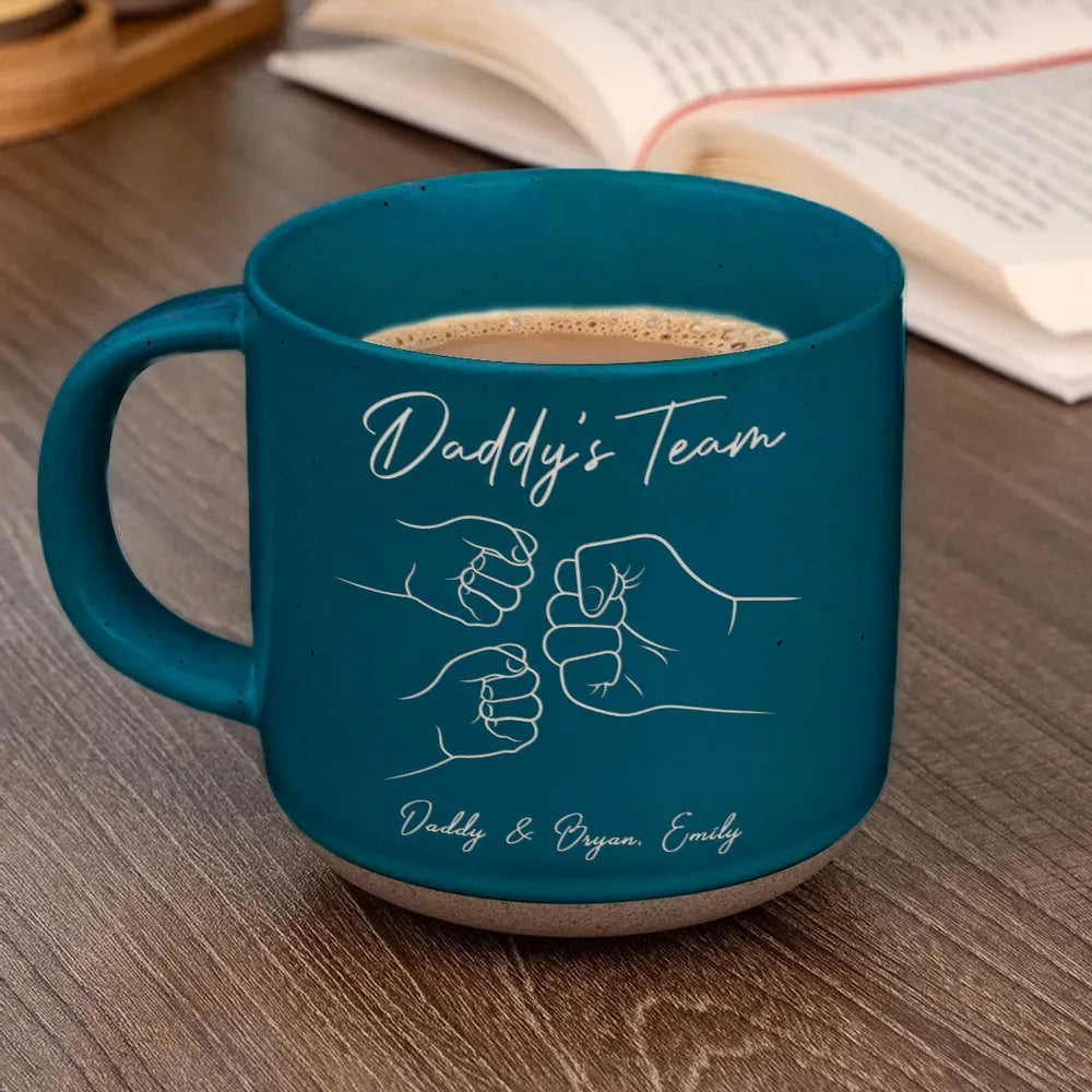 Best Dad Ever Fist Bump - Personalized Engraved Pottery Mug - Father's Day Gift for Dad
