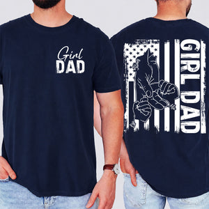 Girl Dad Shirt, Father Daughter Hold Hand Tee, Proud Dad Gift, Vintage American Flag T-Shirt