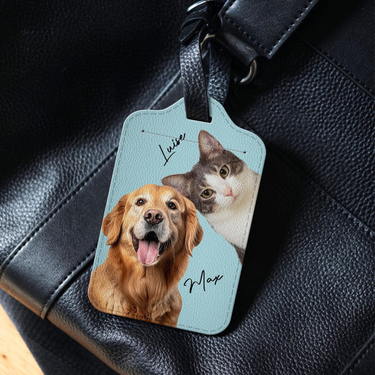 Custom Leather Pet Luggage Tag, Personalized Pet Photo Tag, Travel Accessory, Pet Lover Gift for Dog Owners