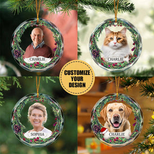 Wreath christmas Custom Photo I'm Always With You - Memorial Personalized Circle Glass Ornament