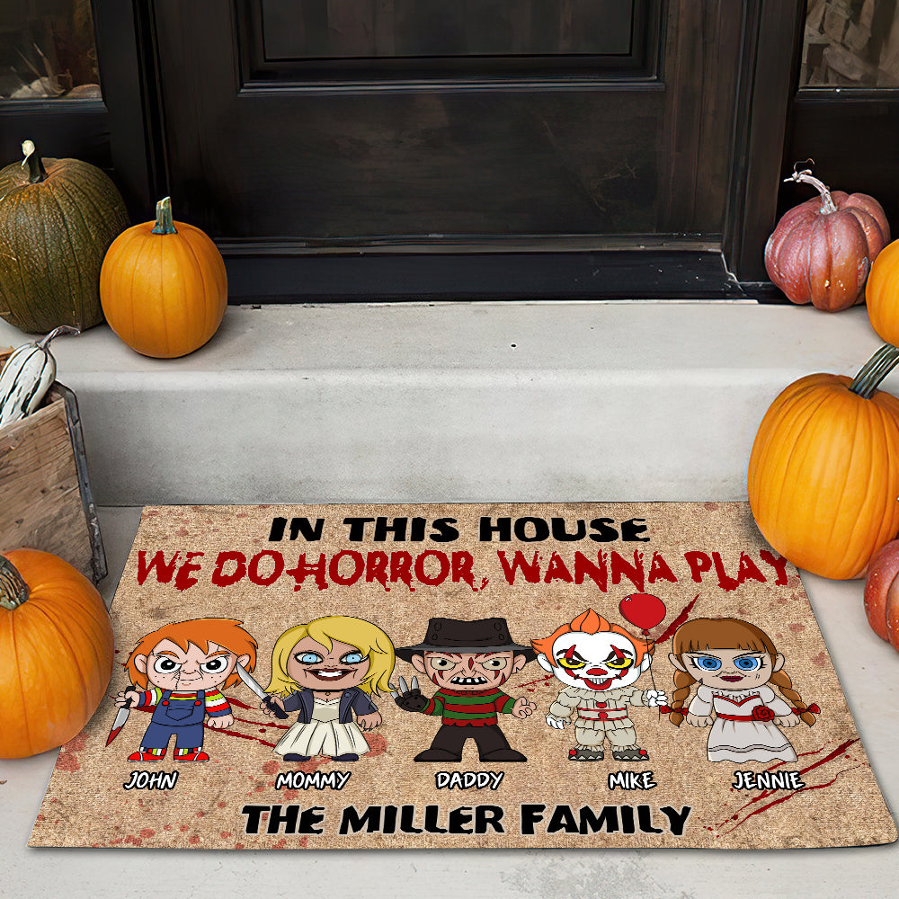 In This House, We Do Horror, Gift For Family, Personalized Doormat, Horror Movie Family Doormat, Halloween Gift