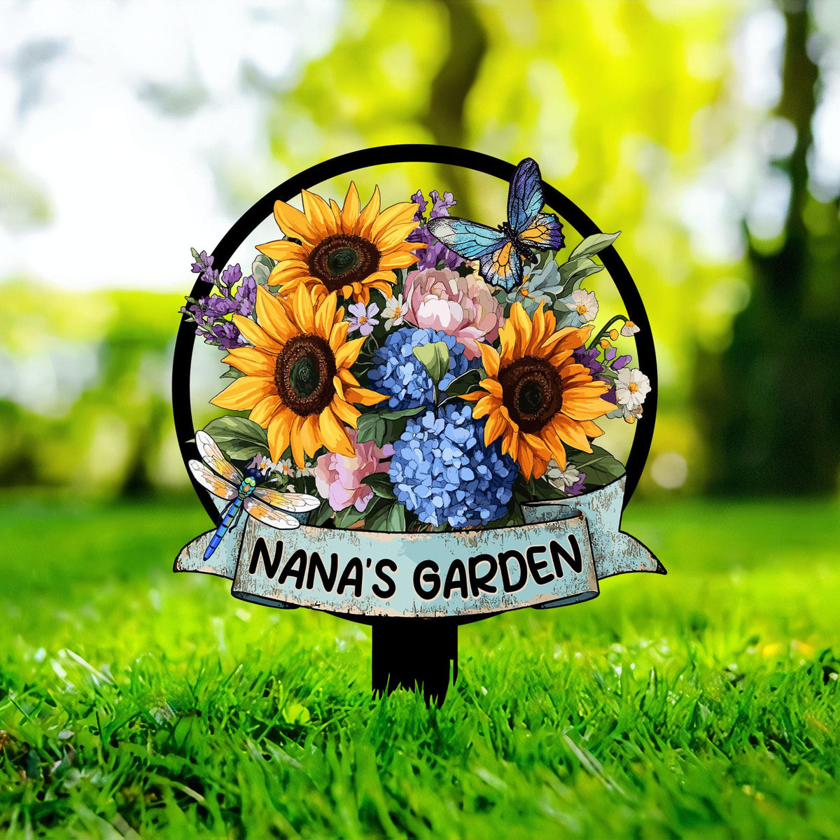 Nana's Garden Sunflower & Butterfly - Personalized Cut Metal Sign - Gift For Grandma, Gardening Gift