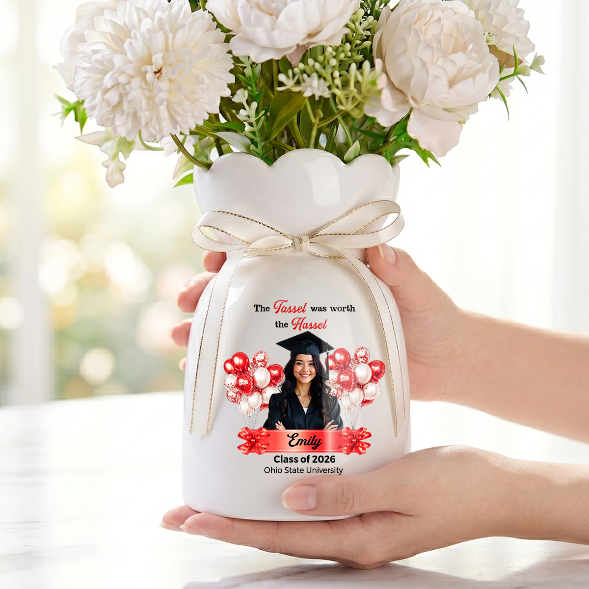 Congrats Graduation Personalized Ribbon Tie Flower Vase