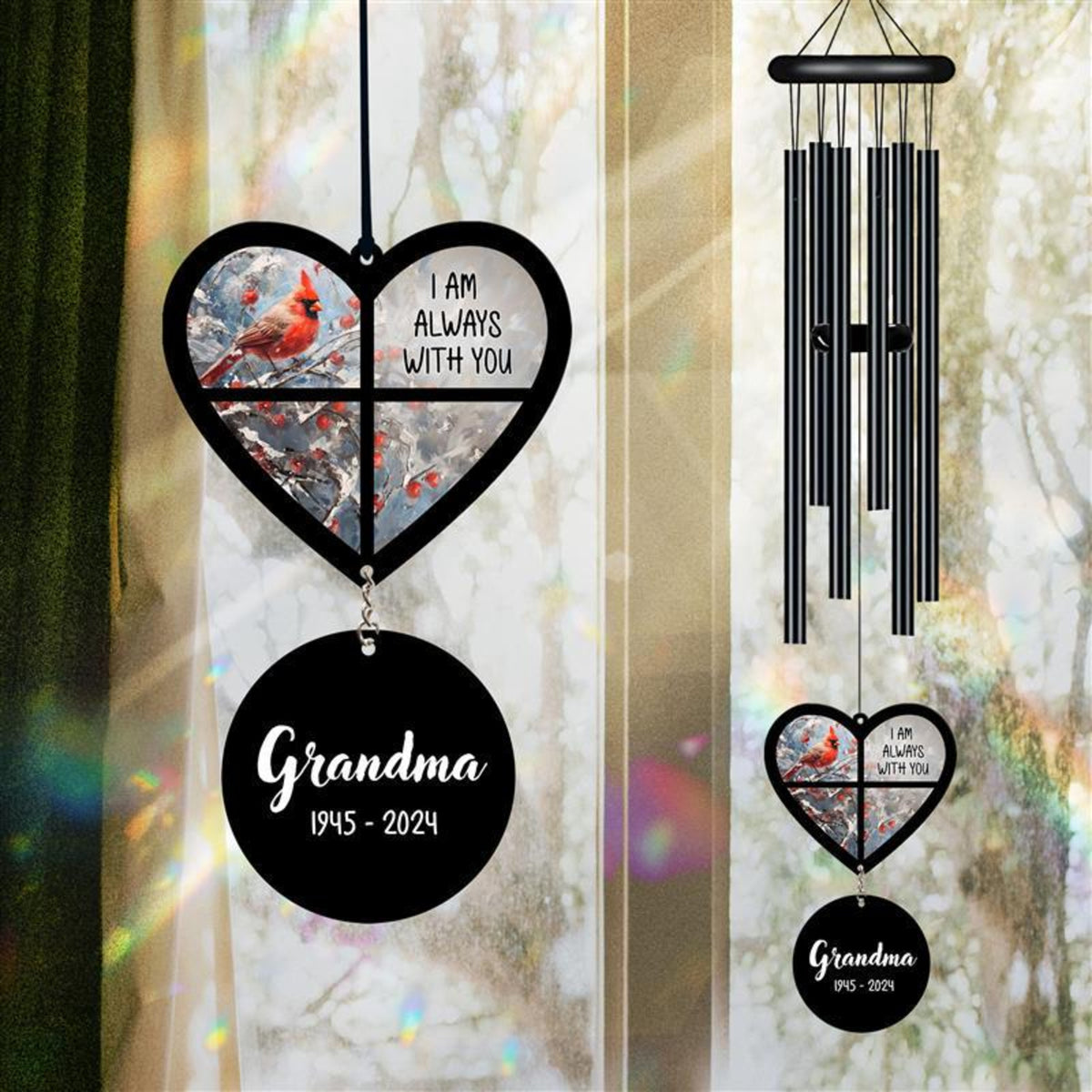 Personalized Memorial Wind Chime, Red Bird Wind Chime, Cardinal Bird Suncatcher Wind Chime, In Loving Memory, Family Gift, Love Family