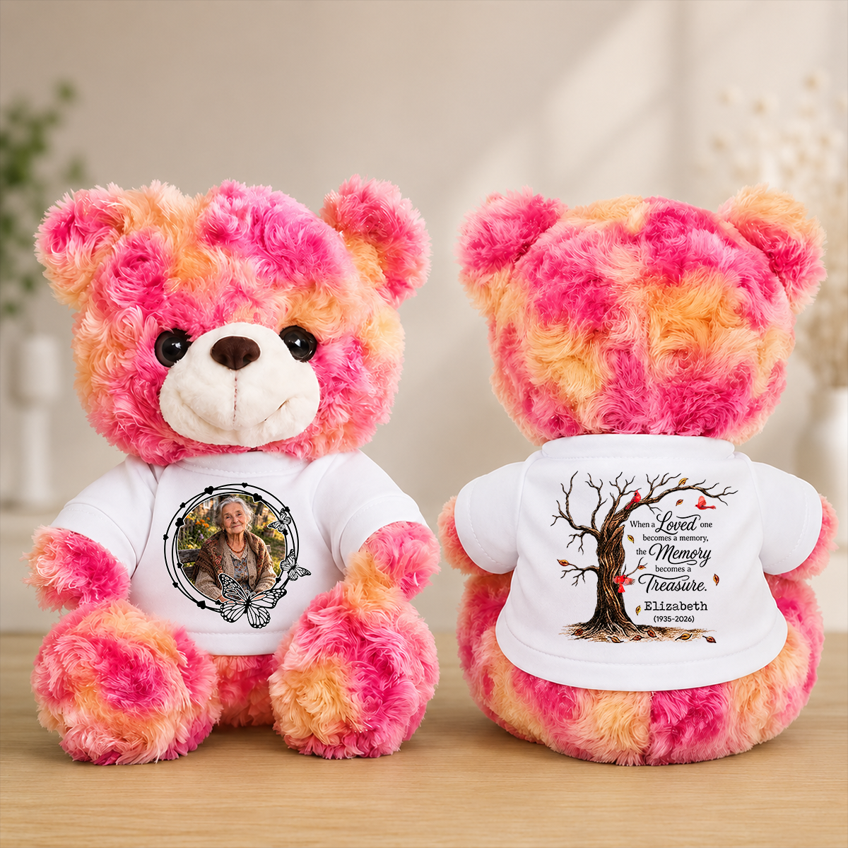 Memorial Tree Butterflies Cardinals Teddy Bear - Memorial Gift - Personalized Plush Bear