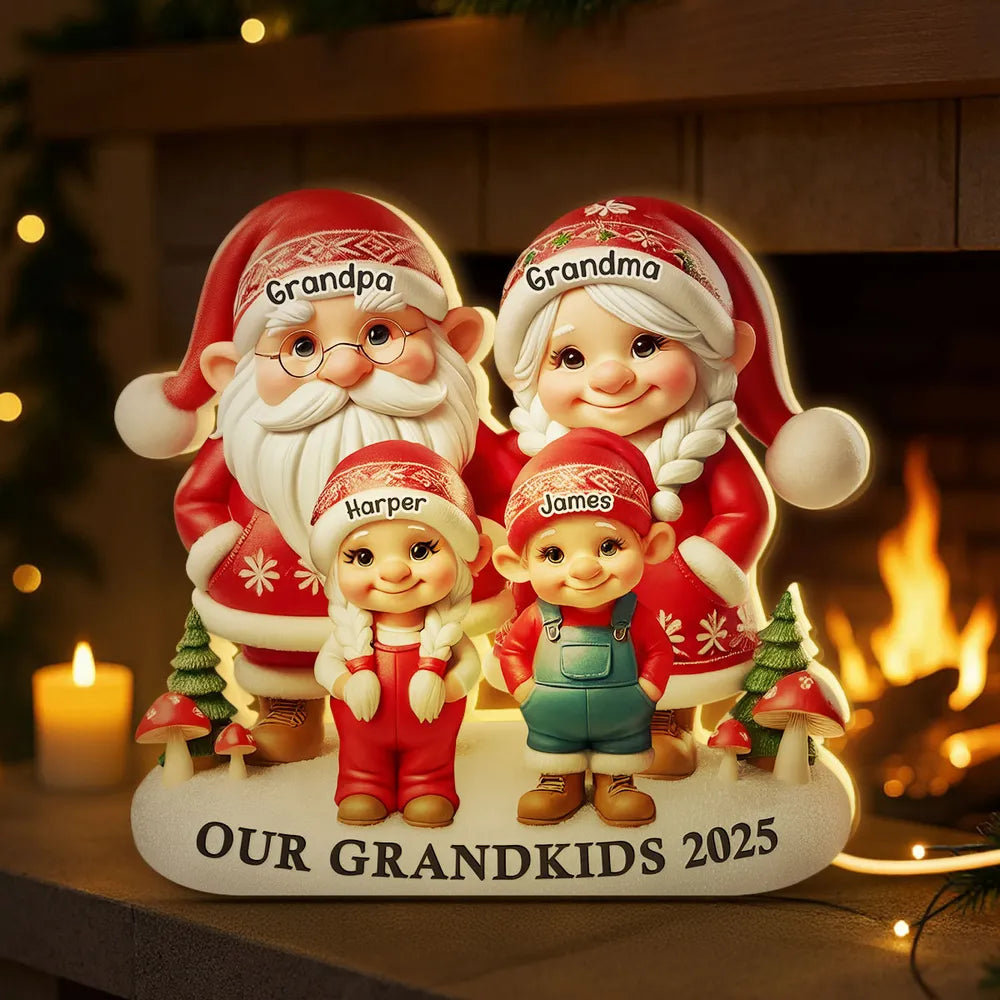3D Effect Christmas Gnome Family - Personalized Acrylic Light Box - Christmas Gift For Grandparents, Mom & Dad