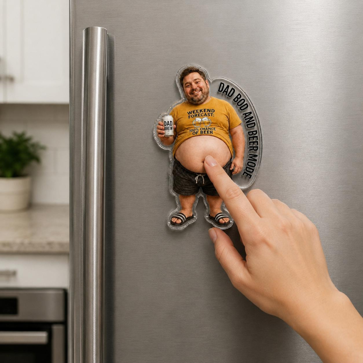Custom Funny Dad's Grilling Face Squishy Belly Fridge Magnet, Personalized Dad Photo Squeeze Magnet, Father's Day Gift For Husband