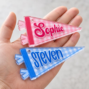 Personalized Kids Name Tag, Backpack Name Keychain, Custom Pennant School Bag Tag, Lunch Box Tag for Kids, Back to School Gift
