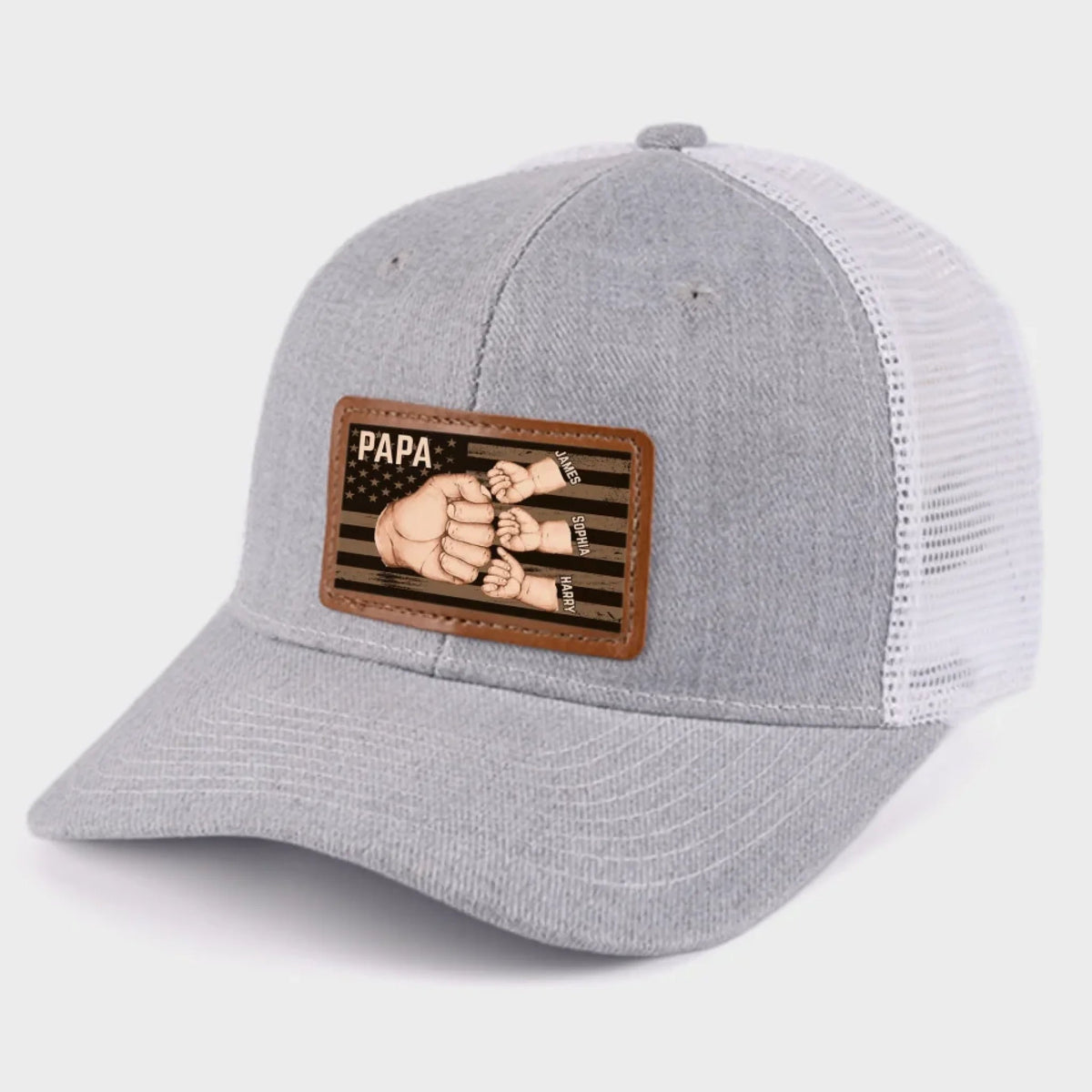 American Dad & Kids Are Unstoppable - Personalized Leather Label Net Hat - Gift For Dad, Grandpa, Father's Day Gift