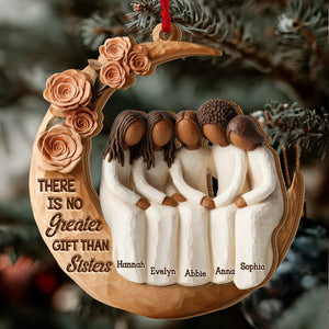 Black Sistas Roses Moon - Personalized Layered Wooden Ornament - Christmas Gift For Sisters, Friends