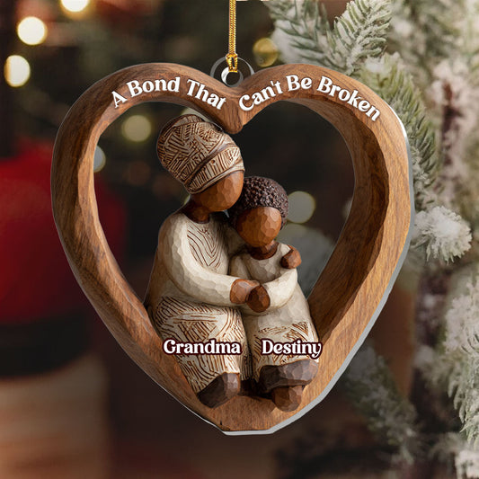 Mom & Kid A Bond That Can't Be Broken - Personalized Acrylic Ornament - Christmas Gift For Black Mother