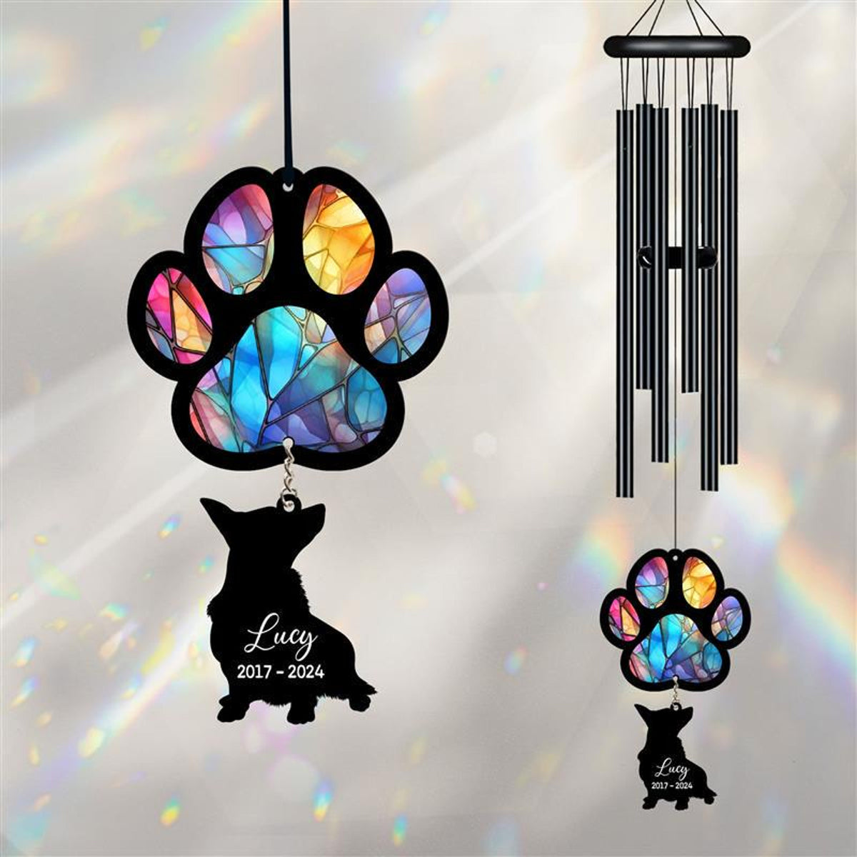 Personalized Pet Memorial Wind Chime, Remembrance Wind Chime, Pet Suncatcher Wind Chime, Dog Paw, Dog Loss, Dog Memorial, In Loving Memory