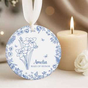 Personalized Bridesmaid Ornament, Bridesmaid Proposal Gift, Birth Month Flower Ornament, Christmas Gift For Bridesmaid, Bridal Shower Gift