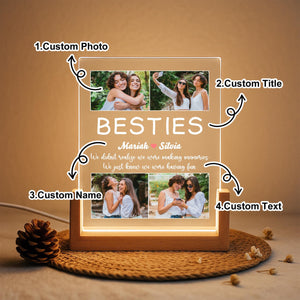 Personalized Bestie Photo Collage Night Light, Custom Friendship Gift, Custom Your Bestie Photo, Gift For Friend, Soul Sister