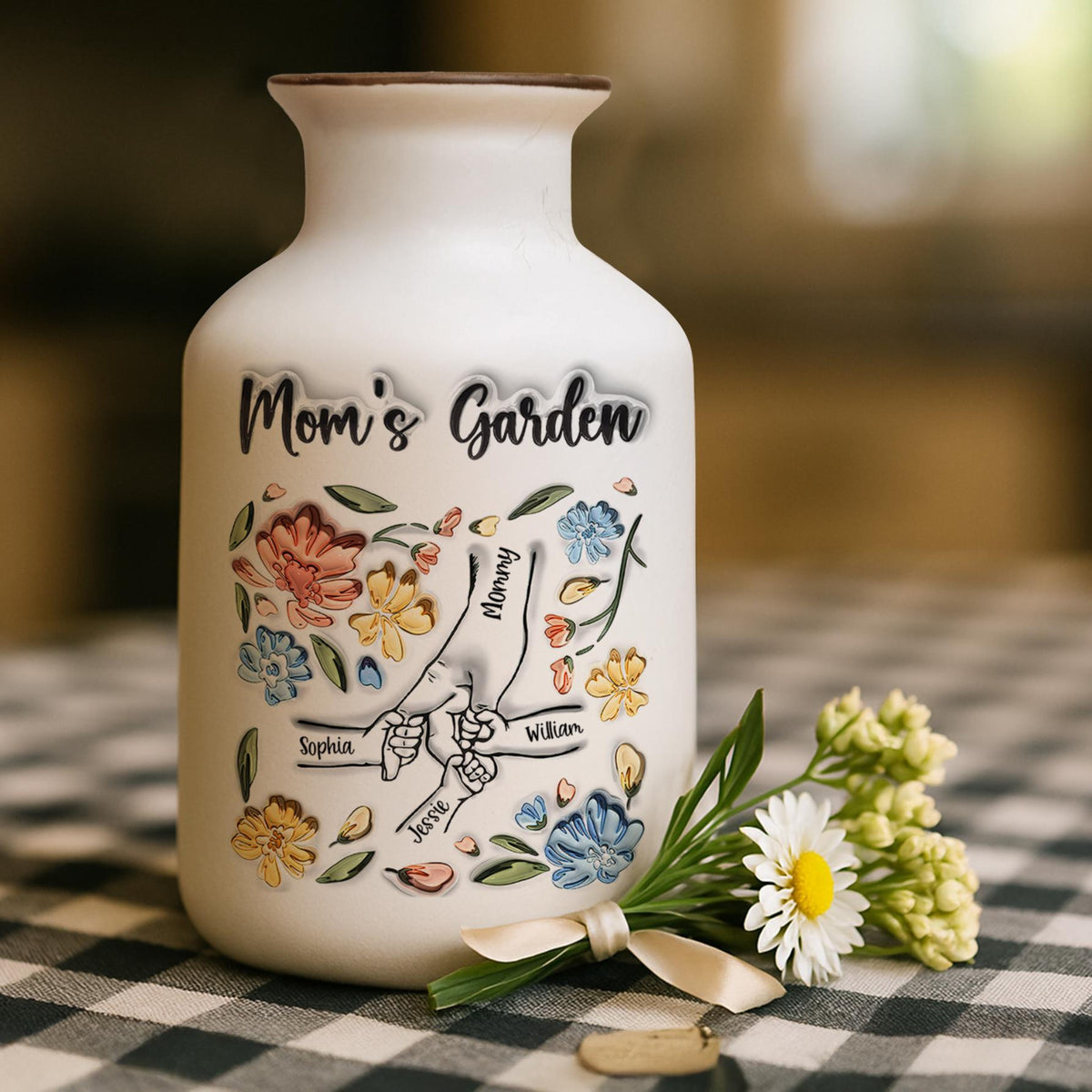 Personalized Mom's Garden Vase, Custom Kid Name Flower Jar, Mother's Day Gift, Family Flower Pot, Unique Mom Decor