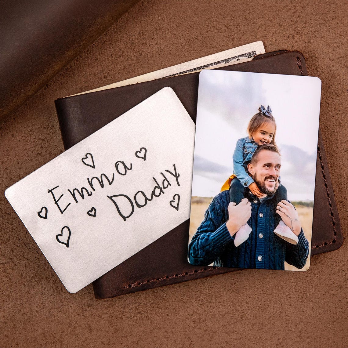 Metal card for wallet with family photo - gift for Dad, Personalized metal card gift for Him, Father's Day keepsake gift