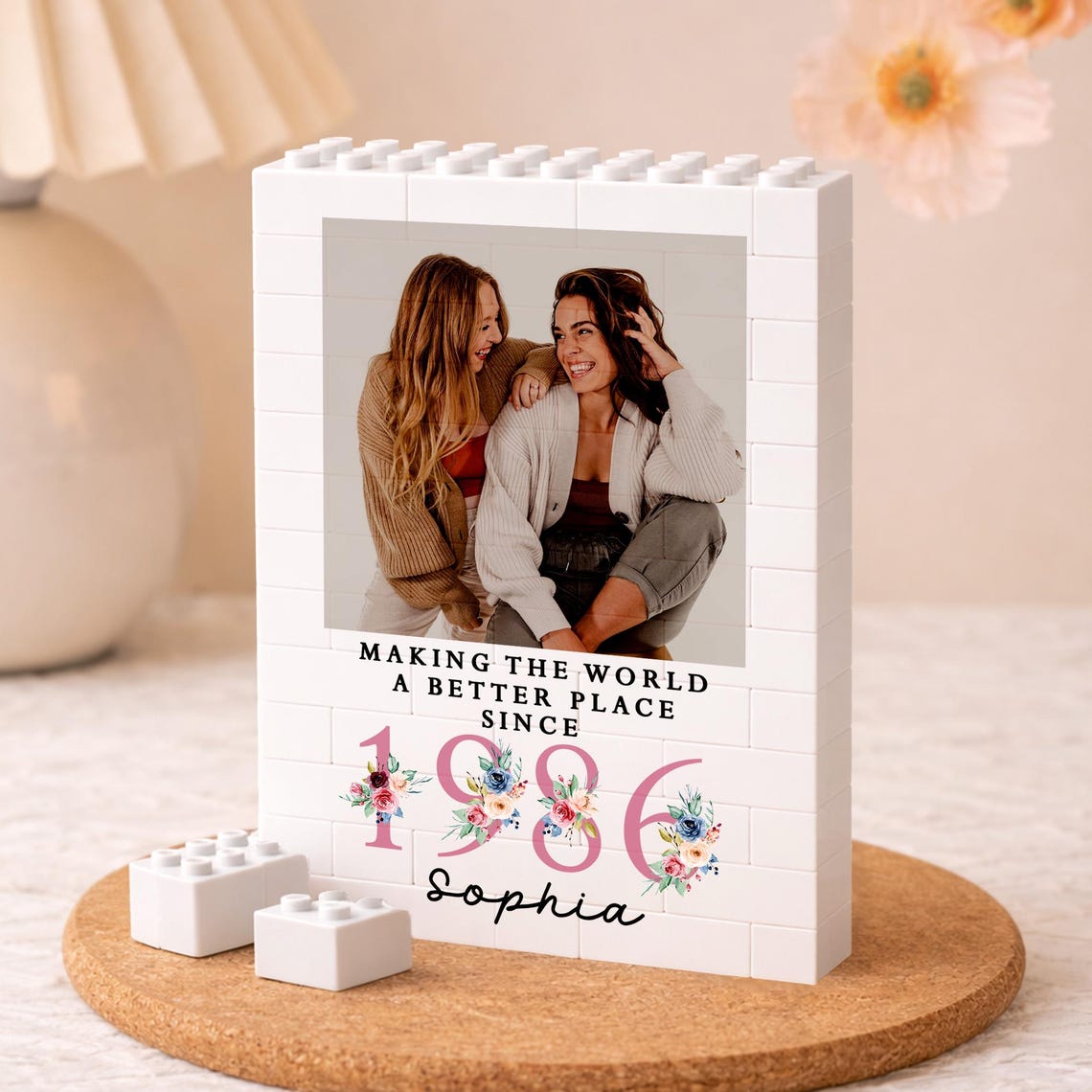 Personalized 1986 Birthday Photo Building Block, Making the World Better Since 1986 Gift, Best Friend Gift, 40th Birthday Keepsake for Her