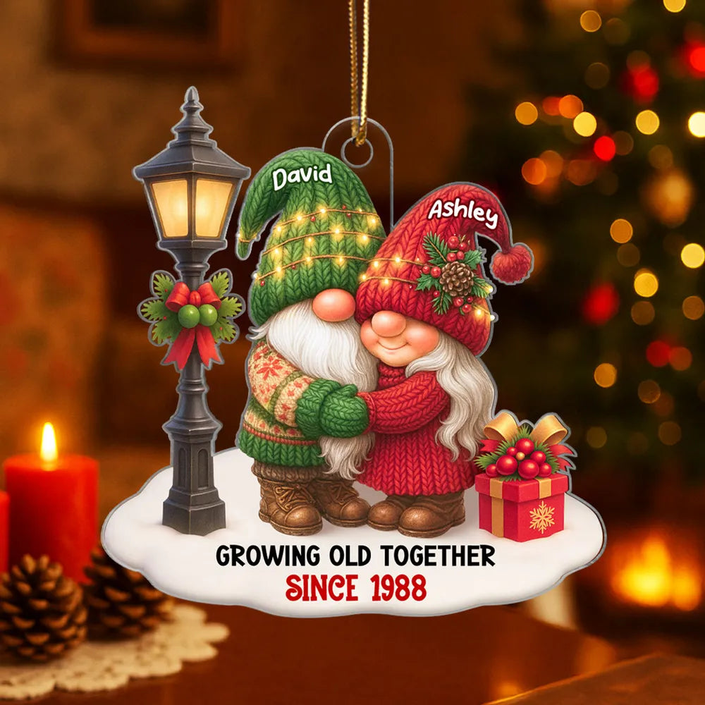 Gnome Christmas Couple Growing Old Together Personalized Acrylic Ornament, Gift for Him, Gift for Her