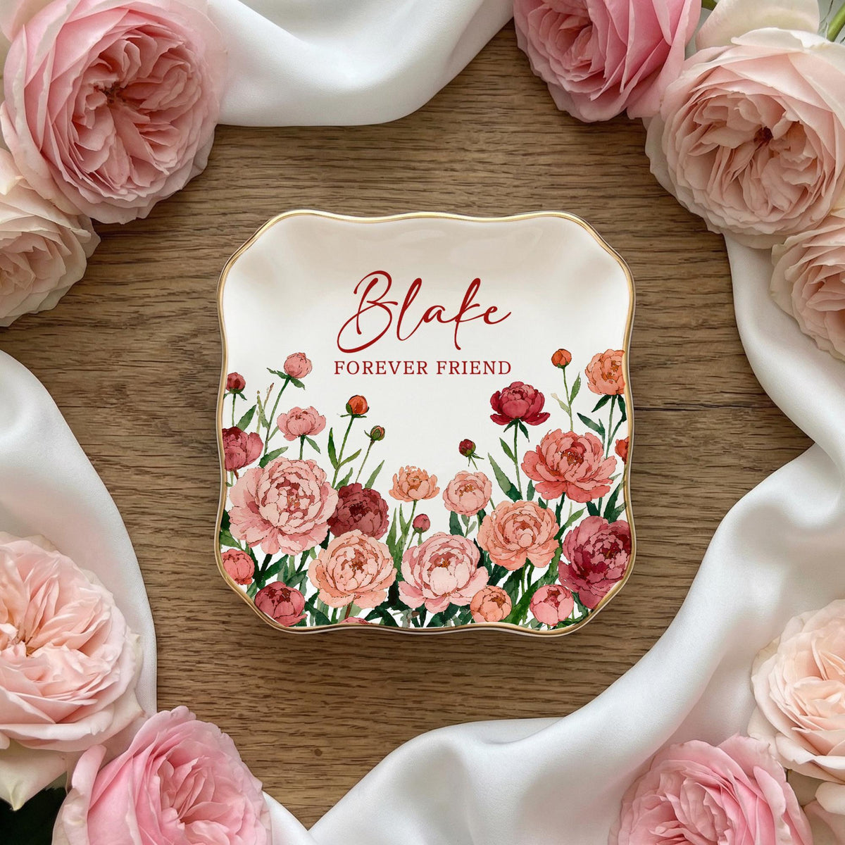 Personalized Birth Flower Trinket Dish, Custom Watercolor Flower Ring Dish, Mother's Day Gift, Wedding Bridesmaid Gift, Birthday Jewelry Dish