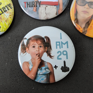 Custom 30th Birthday Party Favor Milestone Birthday Photo Pins Adult Party Favors Face Cut Out Buttons Funny Pin Badge Button for Birthdays