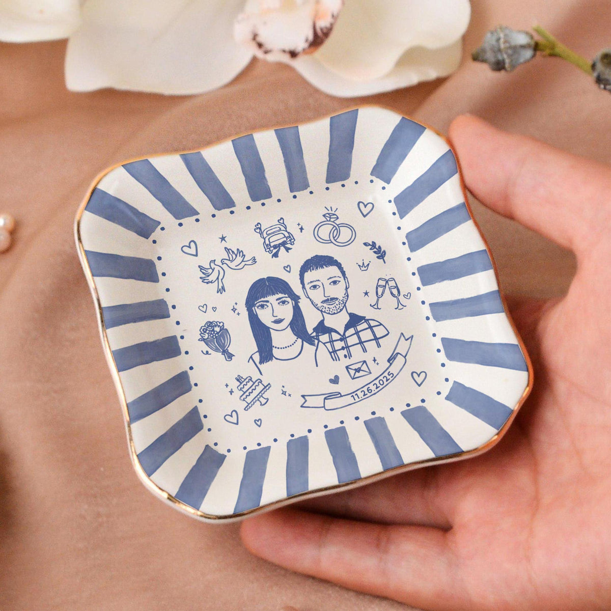 Custom Engagement Ring Dish, Personalized Engagement Gift for Bride, Engaged Jewelry Dish for Her, Custom Wedding Jewelry Tray